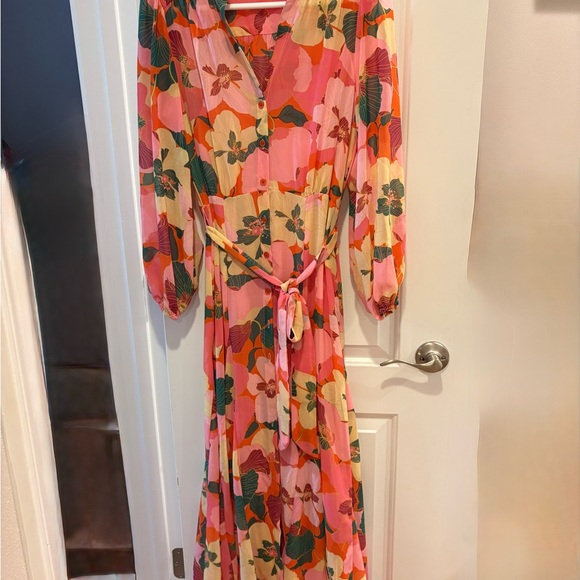 Taylor Pink and Green Floral Long Sleeve Dress - Picture 2 of 4